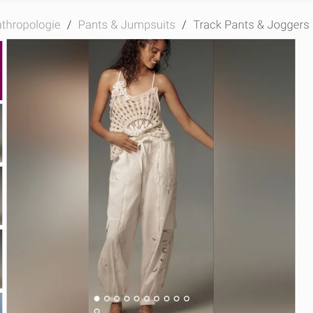 Anthropologie White Cream Linen Blend Bohemian Lace Patch Baggy Leg Pants XL NWT